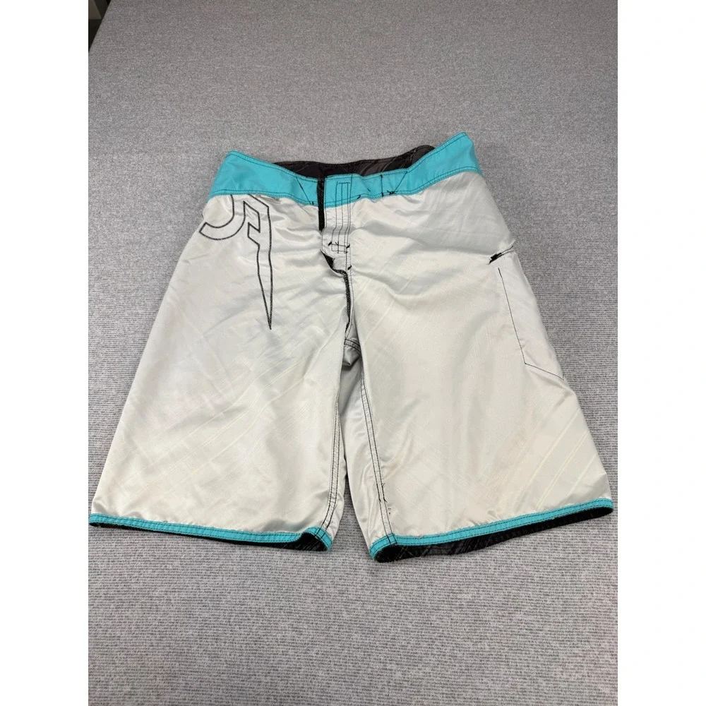 Fox Racing Mens Plaid Board Shorts Size 34 Gray Neon Green Cargo Pocket Swimwear